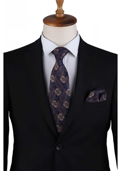 Lacivert Şal Desen Mendilli Klasik Kravat Kk13118 modelleri