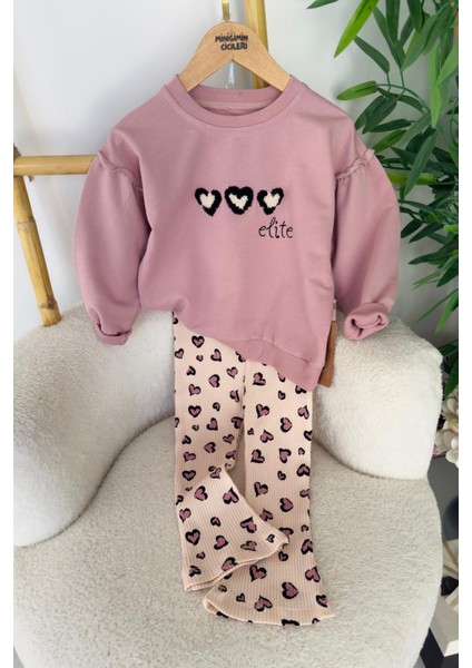 Kalp Detaylı Kız Çocuk 2 li takım - Pembe fiyatları