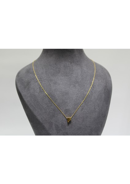 14 Ayar Altın P Harfi Kolye Zinciriyle Beraber