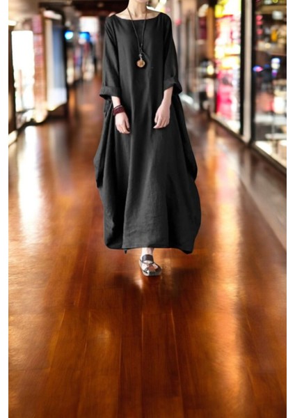 Baharlık Rahat Keten Panço Elbise