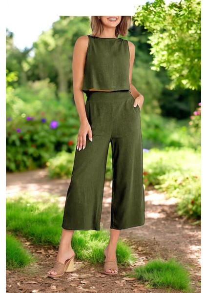 Yazlık Sırt Detaylı Keten Takım fırsatları