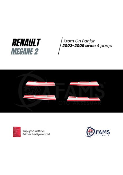 Renault Megane 2 Krom Ön Panjur 4 Prç. 2006-2009 P.çelik modelleri