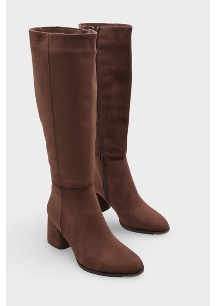 Cathrine Oval Burunlu Yandan Fermuarlı Topuklu Süet Kadın Çizme