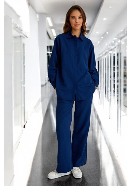 Günlük Rahat Gömlek Pantolon Ikili Keten Takım