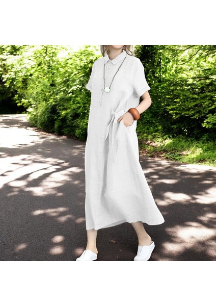 Keten Tam Boy Yazlık Elbise