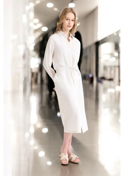 Bağcık Detaylı Yazlık Şık Keten Elbise modelleri