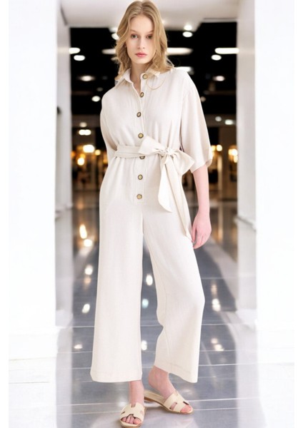 Yazlık Rahat Gömlek Yaka Keten Tulum fırsatları