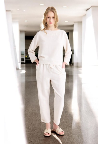 Yazlık Uzun Kol Bluz Pantolon Ikili Keten Takım