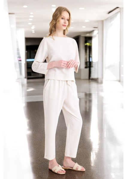 Yazlık Uzun Kol Bluz Pantolon Ikili Keten Takım indirimleri