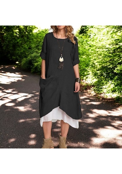Yazlık Şık Keten Kadın Elbise