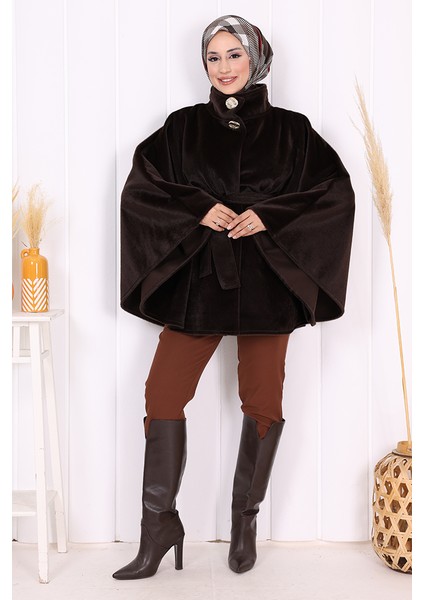 70060 Düğme Detaylı Panço Koyu Kahve fiyatları