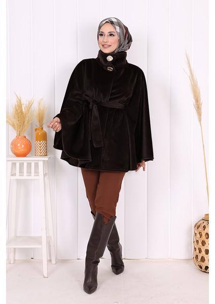 70060 Düğme Detaylı Panço Koyu Kahve modelleri