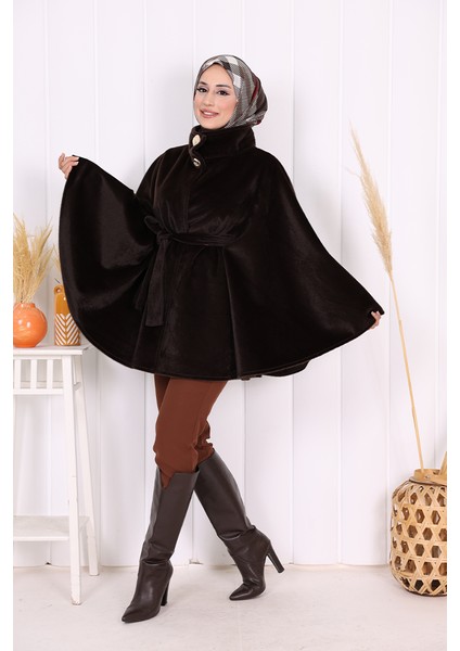 70060 Düğme Detaylı Panço Koyu Kahve fırsatları