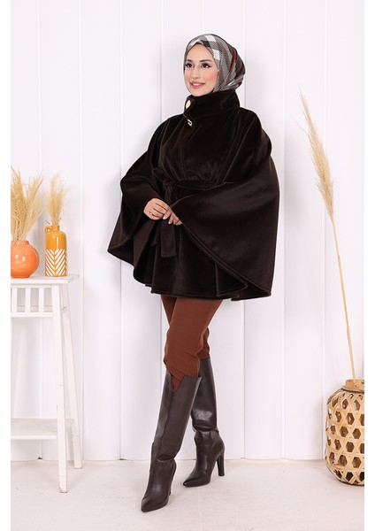 70060 Düğme Detaylı Panço Koyu Kahve indirimleri