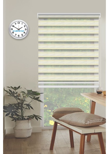 Geniş Simli Pileli Gold ( Altın )& Beyaz Zebra Perde