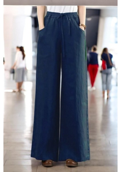 Günlük Beli Bağcıklı Tasarım Keten Pantolon