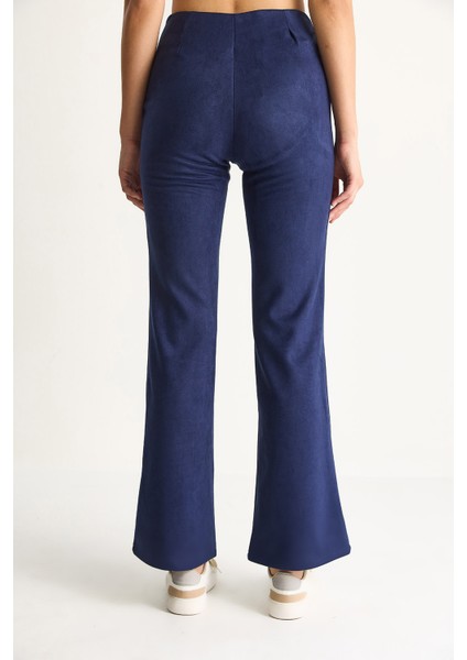 Kadın Metal Detaylı Suni Süet Ispanyol Paça Pantolon