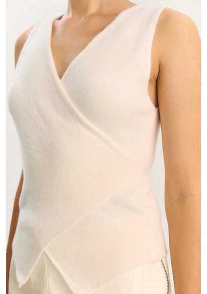 Kadın Kruvaze Yaka Bel Bağlamalı Triko Yelek