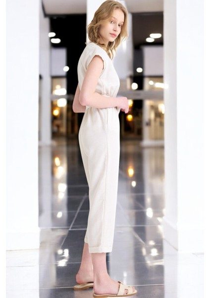 Yazlık V Yaka Kolsuz Keten Takım modelleri