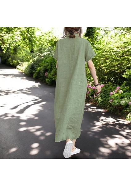 Tam Boy Kısa Kollu Keten Elbise fiyatları