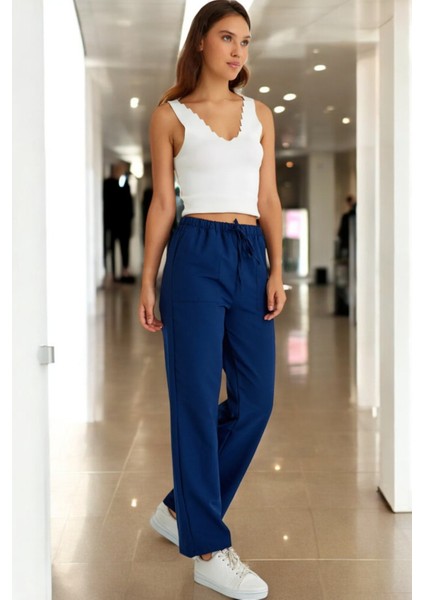 Yazlık Beli Bağcık Detaylı Keten Pantolon modelleri