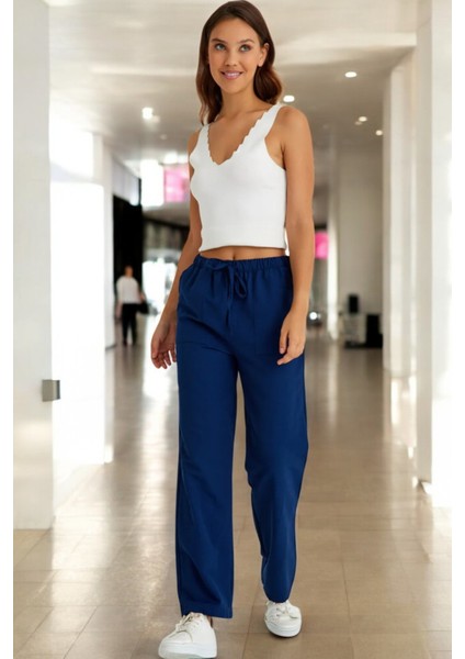 Yazlık Beli Bağcık Detaylı Keten Pantolon fırsatları