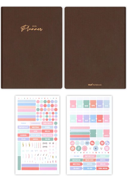 2026 Yılı 20X27 cm Keten Haftalık Planlayıcı Ajanda Kahverengi modelleri
