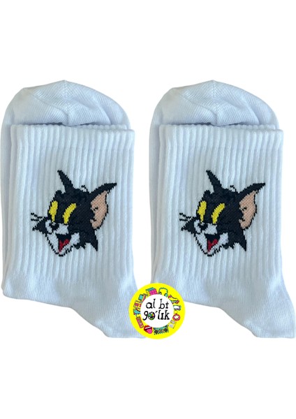 Tom Jerry Çizgi Film Tom Karakter Desenli Kolej Çorap