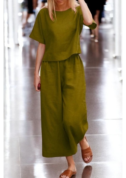 Kısa Kollu Alt Üst Keten Takım