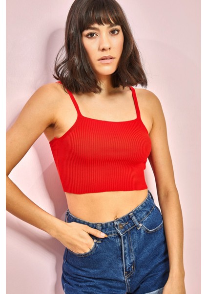 Kadın Ip Askılı Crop Bluz