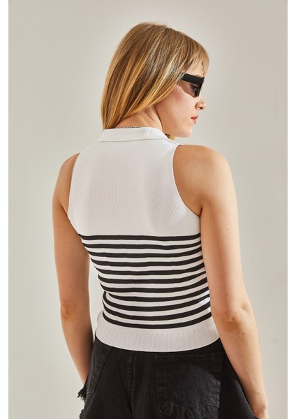 Kadın V Yaka Çizgili Triko Bluz fiyatları