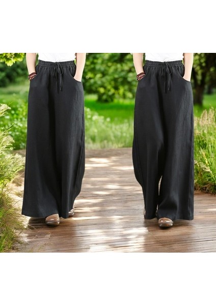Yazlık Beli Lastikli Şık Keten Pantolon modelleri