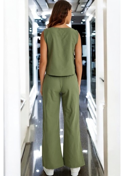 Yazlık Kolsuz Alt Üst Keten Takım modelleri