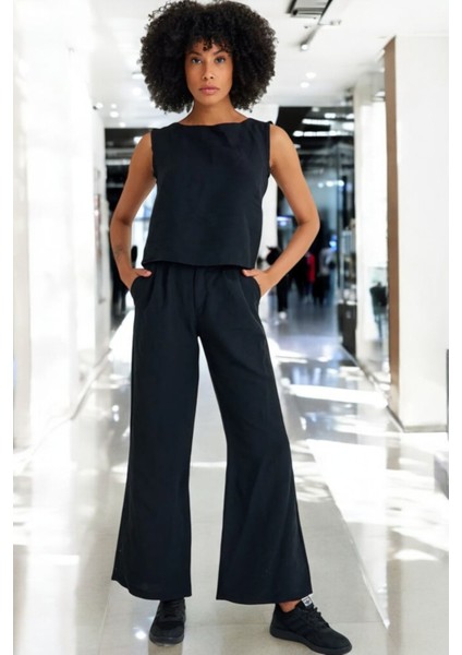 Yazlık Rahat Alt Üst Kolsuz Ikili Keten Takım