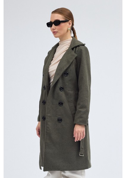 Kemer Detaylı Aksesuarlı Kaşe Kaban