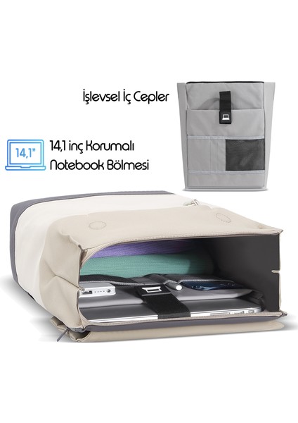 MCE-1305 14.1" Zen Eco Günlük Sırt Çantası Bej fırsatları