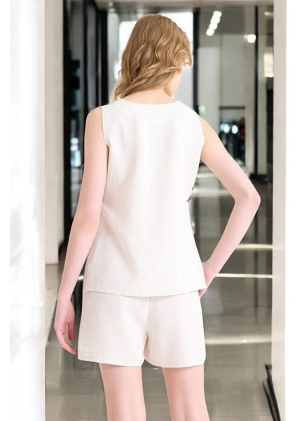 Yazlık Kolsuz Şortlu Keten Takım indirimleri