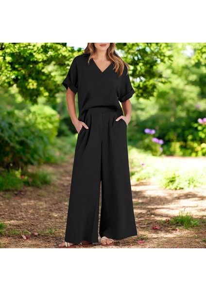 Yazlık Şık V Yaka Keten Takım modelleri