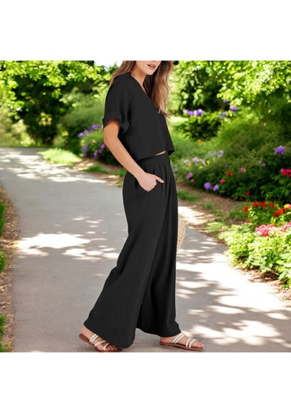 Yazlık Şık V Yaka Keten Takım fırsatları