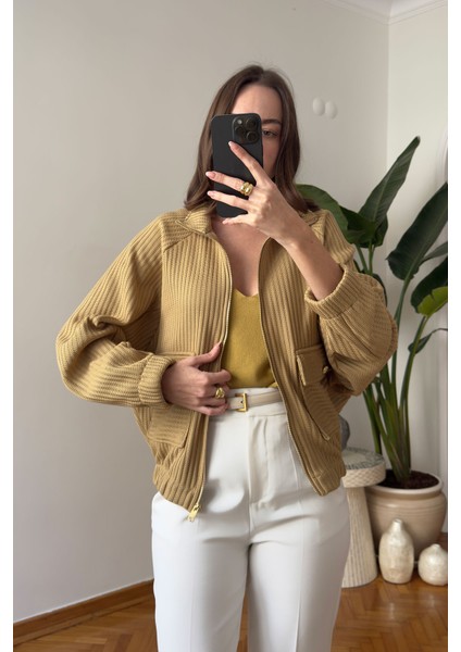 Cepli Triko Bomber Ceket- Hardal