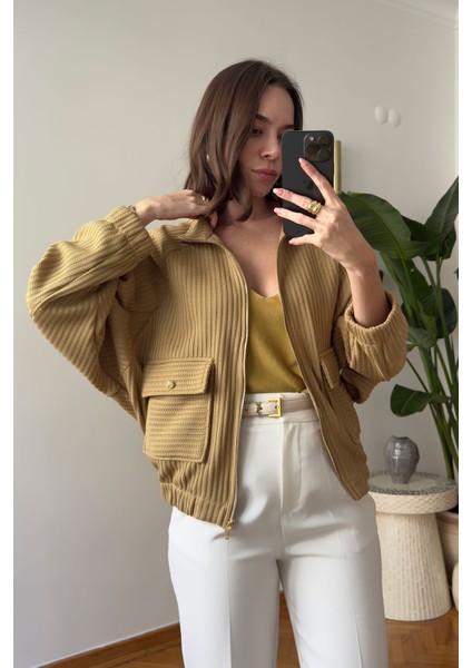 Cepli Triko Bomber Ceket- Hardal fiyatları