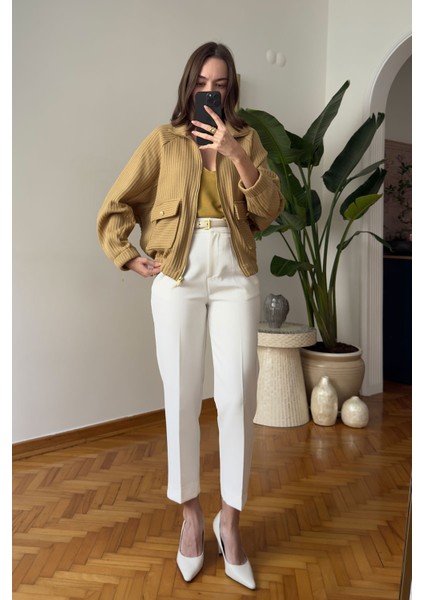 Cepli Triko Bomber Ceket- Hardal modelleri