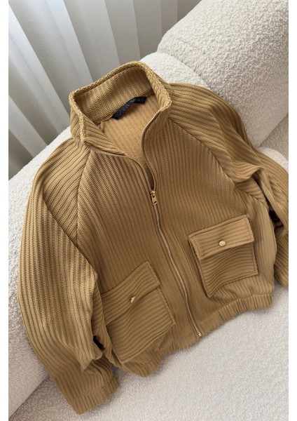 Cepli Triko Bomber Ceket- Hardal indirimleri