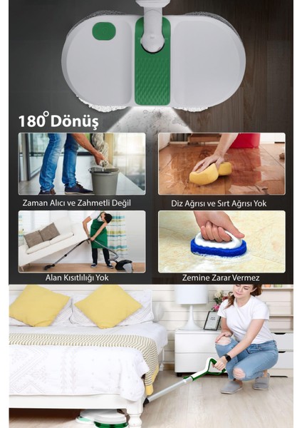 Kablosuz Elektrikli Mop T35 – Şarjlı Sessiz Elektrikli Paspas, Yıkanabilir Pedli (260 ml Su Hazneli)