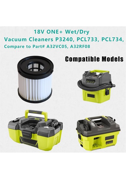 Ryobi 18V One+ Islak/kuru Elektrikli Süpürgeler PCL733, PCL734, P3240 Için 2'li Paket Yıkanabilir Hepa Filtre Yedeği (Yurt Dışından) indirimleri