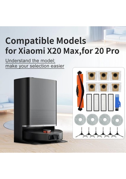 Xiaomi X20 Max, X20 Pro Robot Süpürge Ana Yan Fırça Hepa Filtre Paspas Bezi Toz Torbaları (Yurt Dışından) fiyatları