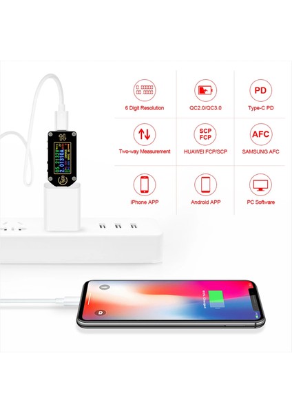 TC66C Tip-C Pd Tetikli USB Voltmetre Ampermetre Voltaj 2 Yönlü Akım Ölçer Multimetre Bluetooth Özellikli (Yurt Dışından) modelleri