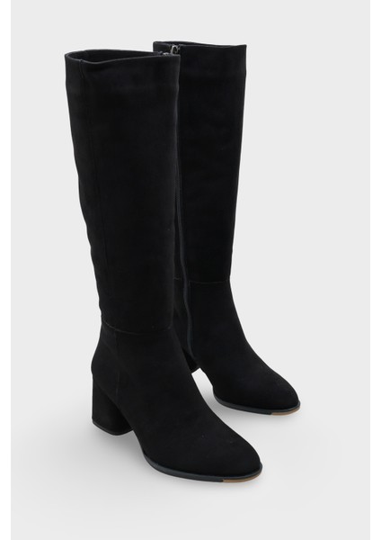 Oval Burunlu Yandan Fermuarlı Topuklu Süet Kadın Çizme