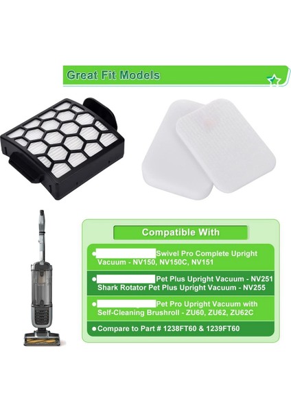 Shark ZU60 NV255 NV251 Elektrikli Süpürge Aksesuarları Için Yedek Hepa Filtreleri 1238FT60 ve 1239FT60 Parçalarıyla Karşılaştırın (Yurt Dışından) fırsatları