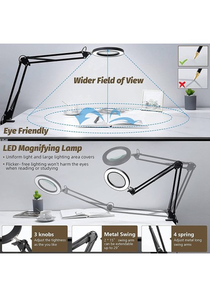 Işık ve Braketli Büyüteç, 3 Renk Modu, Kademesiz Kısılabilir LED Masa Lambası, Okuma ve Tamir Için Kullanılır (Yurt Dışından) modelleri